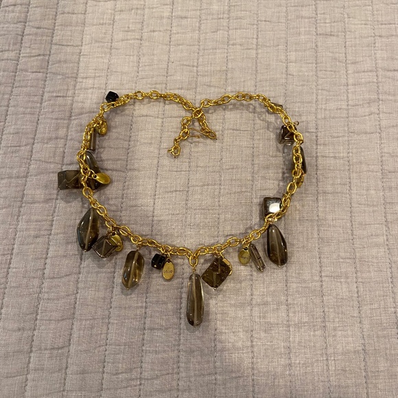 Gold-Toned Charm Necklace with Translucent Smoky Brown Beads - Picture 1 of 7
